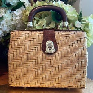 Vintage! Olympic British Hong Kong Woven Structured Top-Handle Basket Bag